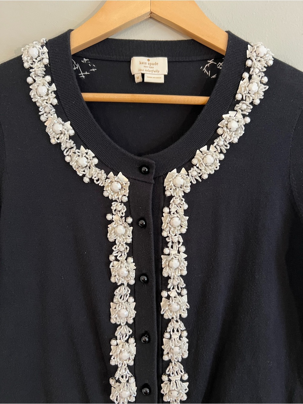 Kate Spade black beaded embellishment cardigan preppy feminine designer office - Picture 2 of 7